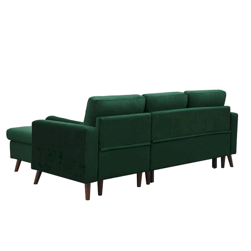 Sofá cama seccional en forma de L verde/gris con chaise de almacenamiento, capacidad para 3-4 personas