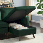 Sofá cama seccional en forma de L verde/gris con chaise de almacenamiento, capacidad para 3-4 personas