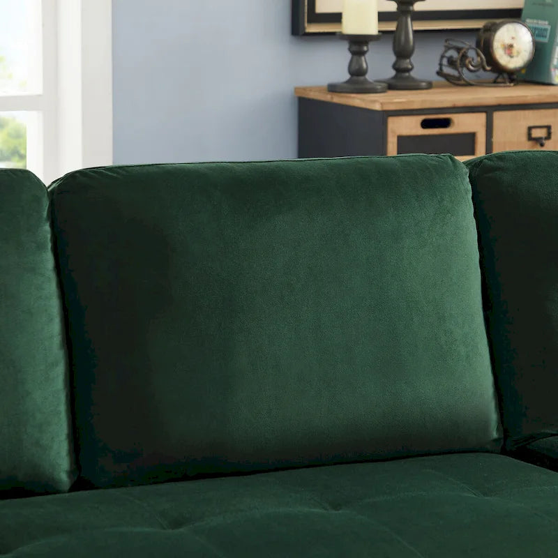 Sofá cama seccional en forma de L verde/gris con chaise de almacenamiento, capacidad para 3-4 personas