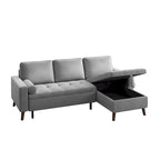 Sofá cama seccional en forma de L verde/gris con chaise de almacenamiento, capacidad para 3-4 personas