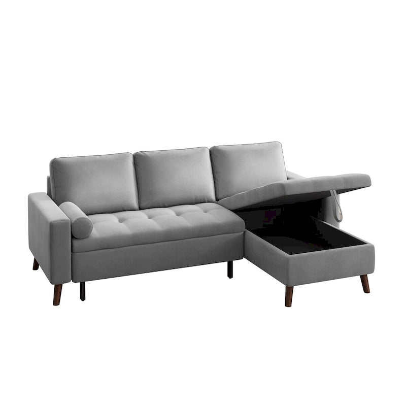 Sofá cama seccional en forma de L verde/gris con chaise de almacenamiento, capacidad para 3-4 personas