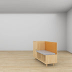 Zapatero de madera natural con banco y respaldo de PU, cojín de pata de gallo, para 1 persona, 120 cm