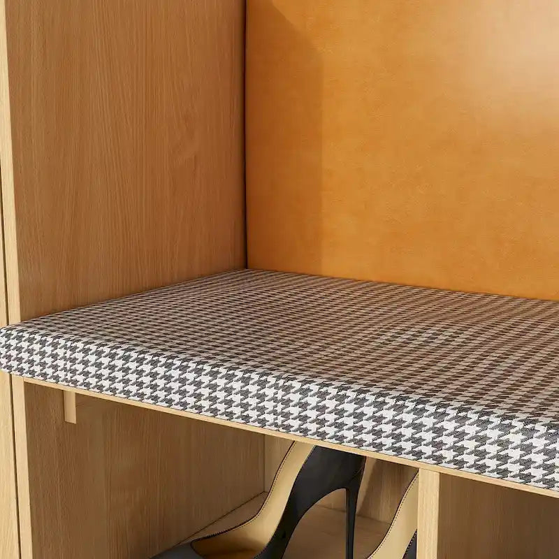 Zapatero de madera natural con banco y respaldo de PU, cojín de pata de gallo, para 1 persona, 120 cm