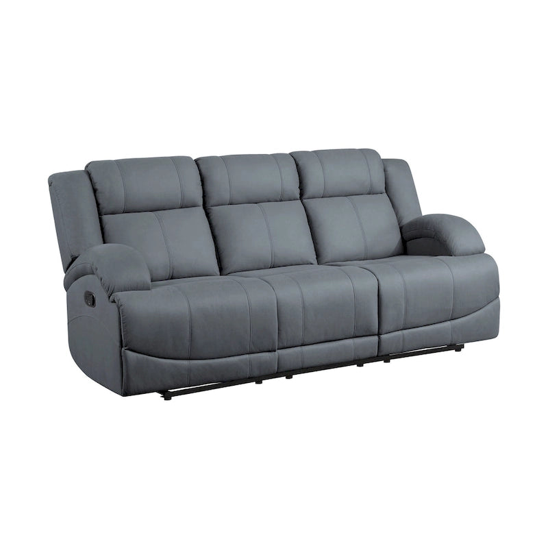 Sofá reclinable manual doble azul, microfibra, 2 plazas