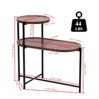 Mesa auxiliar de 2 niveles nogal oscuro, estructura de metal negra, uso individual