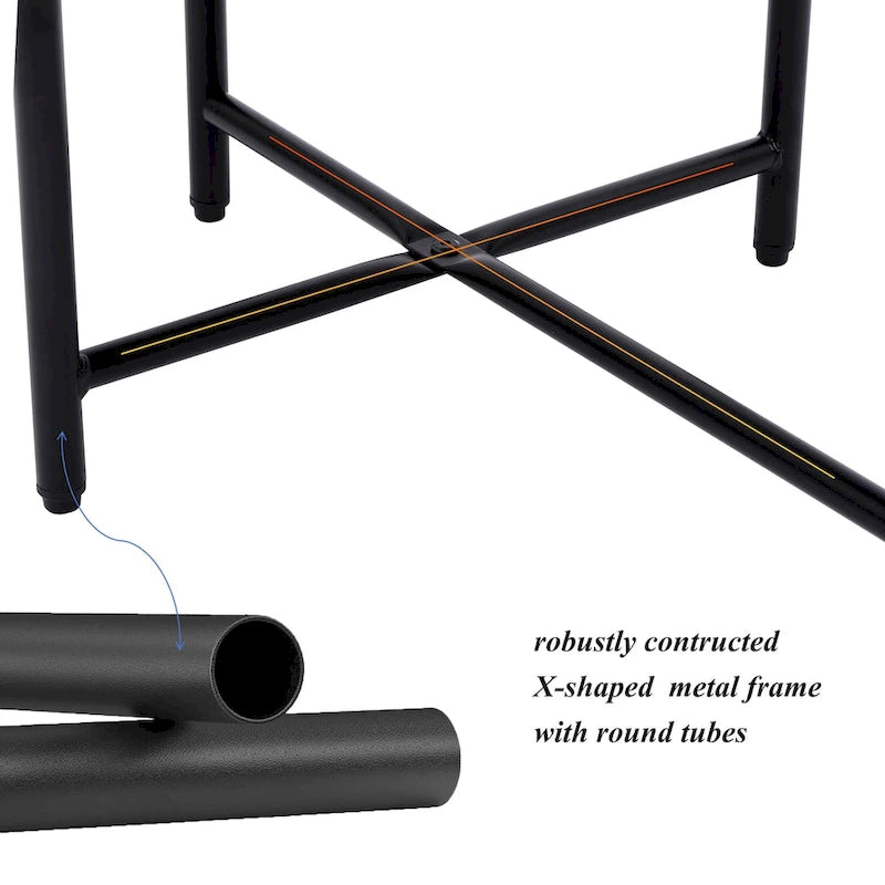 Mesa auxiliar de 2 niveles nogal oscuro, estructura de metal negra, uso individual