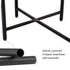 Mesa auxiliar de 2 niveles nogal oscuro, estructura de metal negra, uso individual