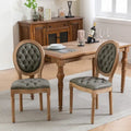 Silla de comedor de madera maciza estilo francés con tachuelas – Verde oliva / Negro, Juego de 2