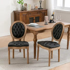 Silla de comedor de madera maciza estilo francés con tachuelas – Verde oliva / Negro, Juego de 2