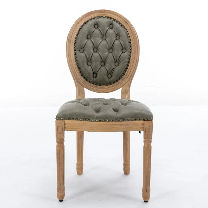 Silla de comedor de madera maciza estilo francés con tachuelas – Verde oliva / Negro, Juego de 2