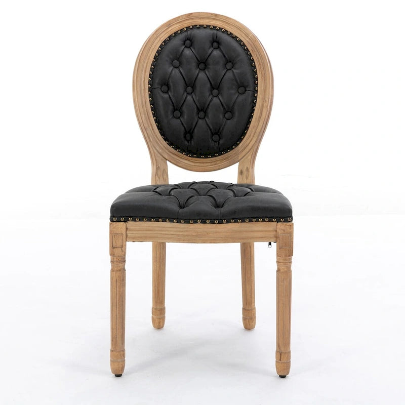 Silla de comedor de madera maciza estilo francés con tachuelas – Verde oliva / Negro, Juego de 2