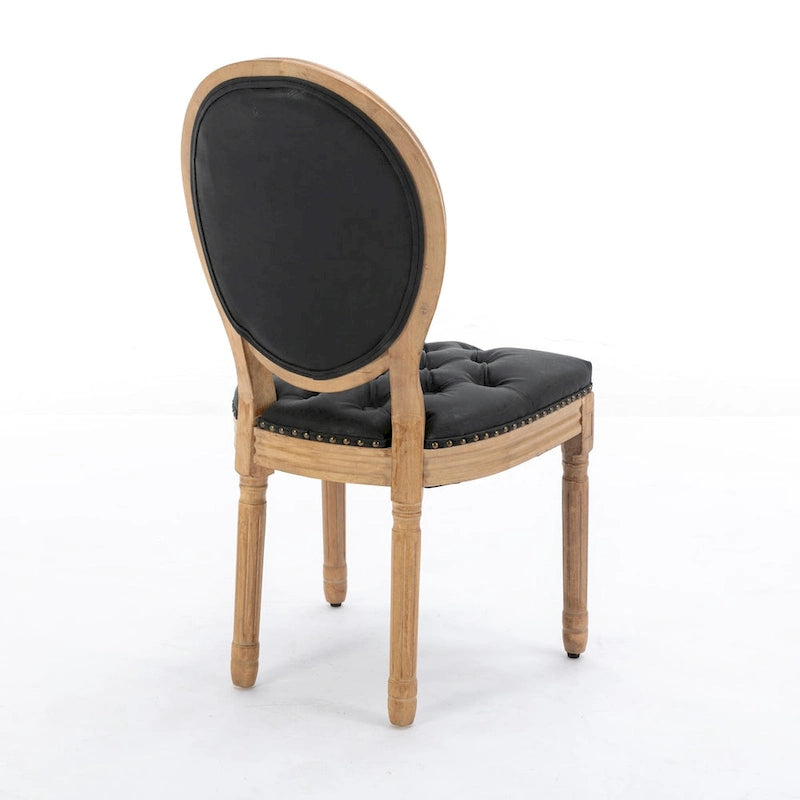 Silla de comedor de madera maciza estilo francés con tachuelas – Verde oliva / Negro, Juego de 2