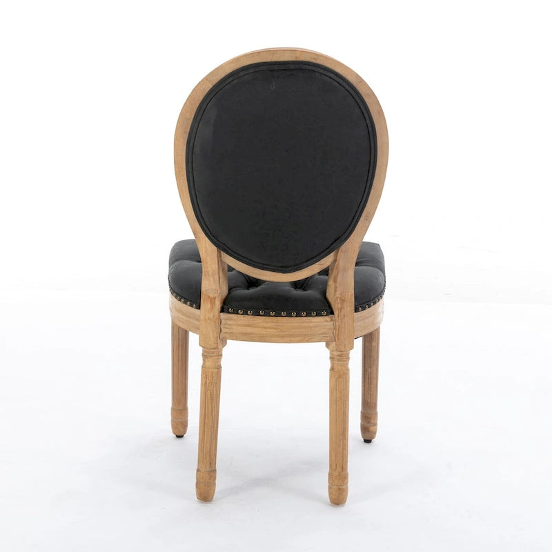 Silla de comedor de madera maciza estilo francés con tachuelas – Verde oliva / Negro, Juego de 2