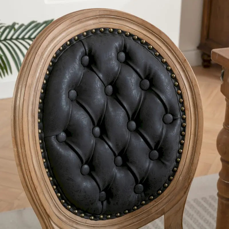 Silla de comedor de madera maciza estilo francés con tachuelas – Verde oliva / Negro, Juego de 2
