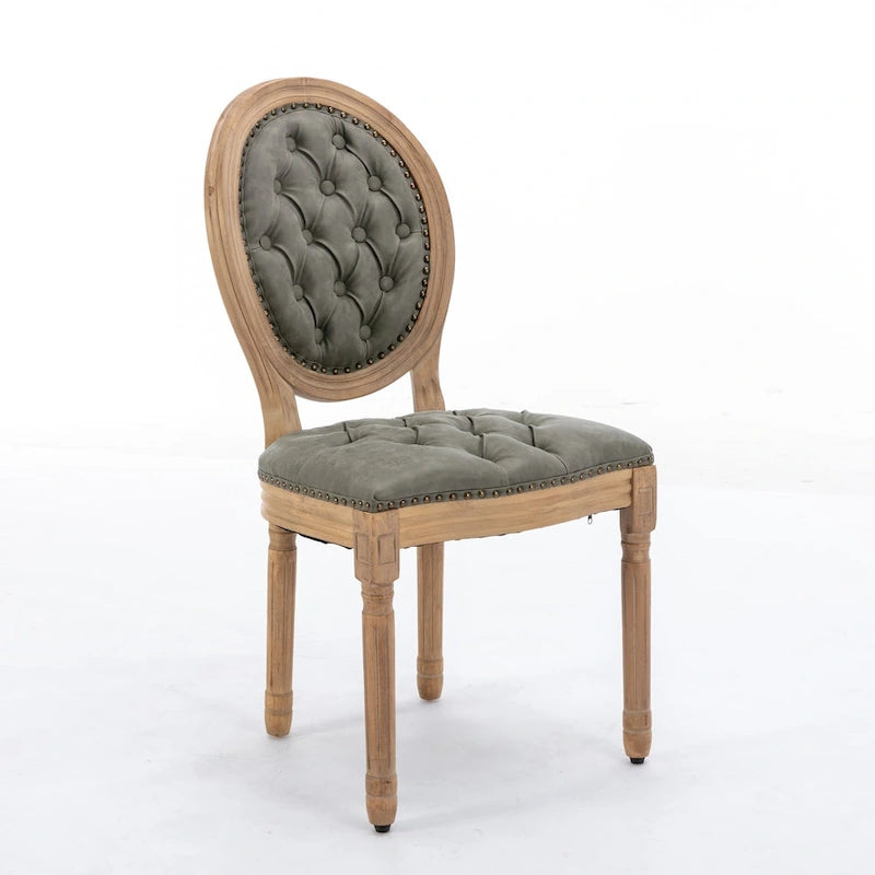 Silla de comedor de madera maciza estilo francés con tachuelas – Verde oliva / Negro, Juego de 2