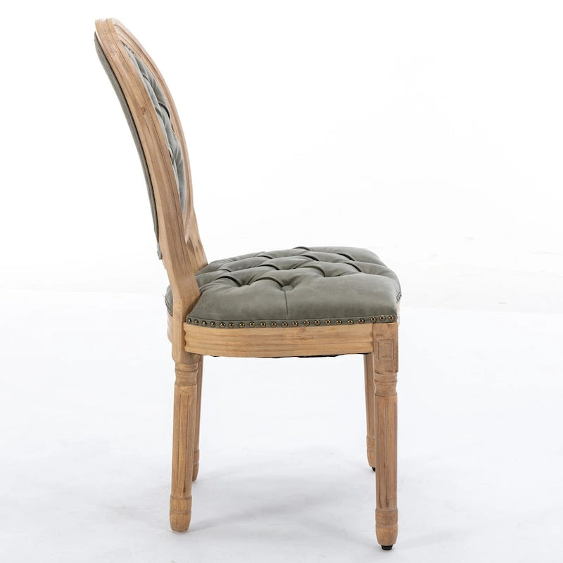 Silla de comedor de madera maciza estilo francés con tachuelas – Verde oliva / Negro, Juego de 2