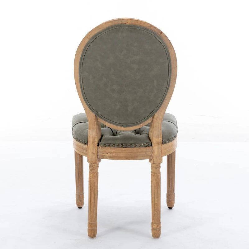 Silla de comedor de madera maciza estilo francés con tachuelas – Verde oliva / Negro, Juego de 2