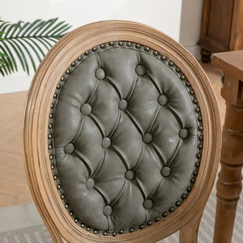 Silla de comedor de madera maciza estilo francés con tachuelas – Verde oliva / Negro, Juego de 2