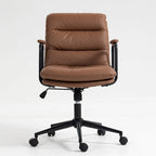 Sillón de oficina giratorio de piel sintética negra/marrón con reposabrazos acolchados, individual