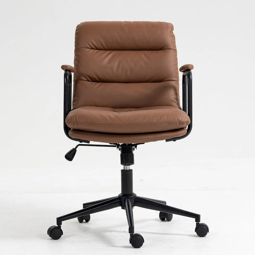 Sillón de oficina giratorio de piel sintética negra/marrón con reposabrazos acolchados, individual