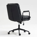 Sillón de oficina giratorio de piel sintética negra/marrón con reposabrazos acolchados, individual