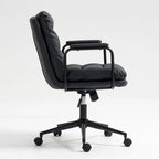 Sillón de oficina giratorio de piel sintética negra/marrón con reposabrazos acolchados, individual