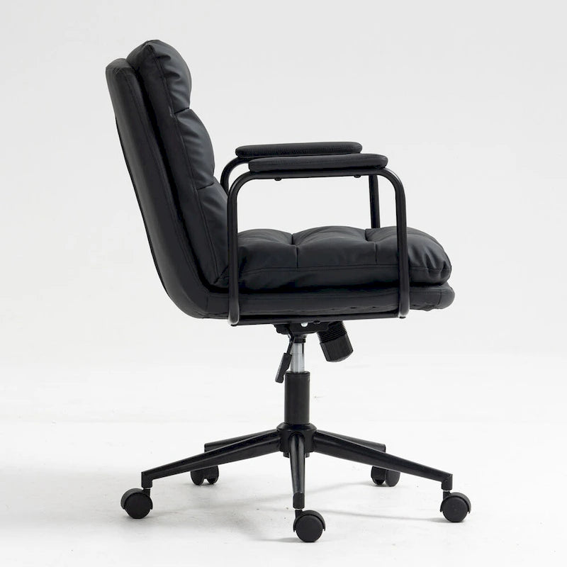 Sillón de oficina giratorio de piel sintética negra/marrón con reposabrazos acolchados, individual