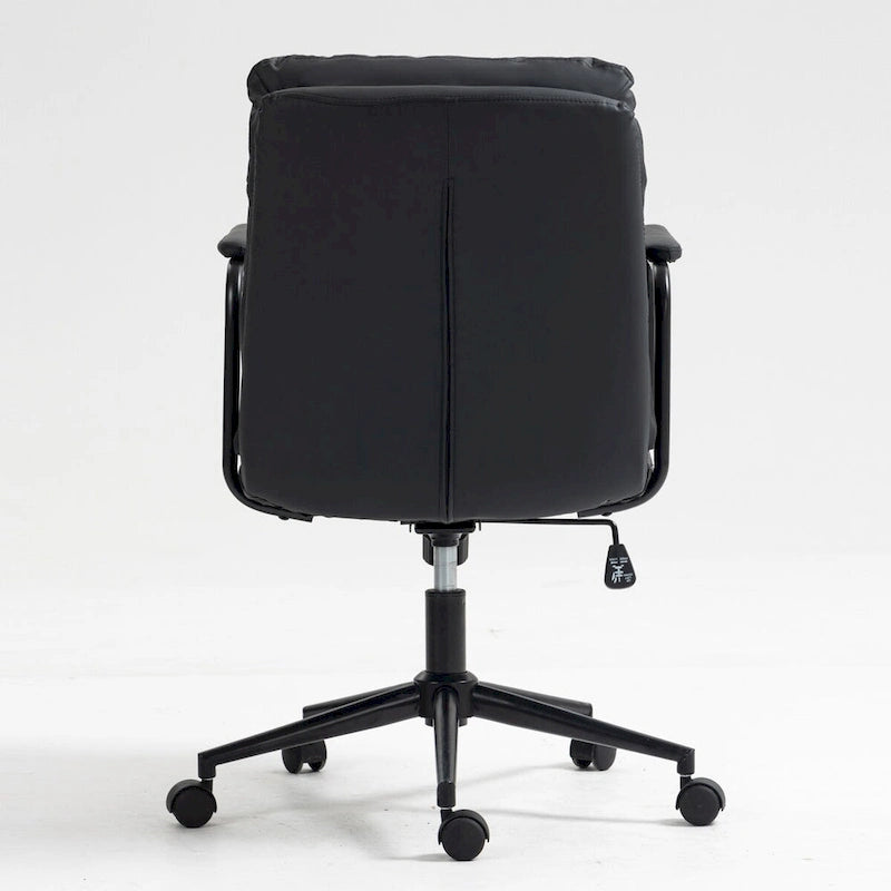 Sillón de oficina giratorio de piel sintética negra/marrón con reposabrazos acolchados, individual