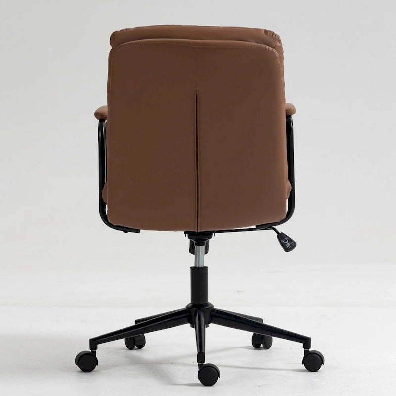 Sillón de oficina giratorio de piel sintética negra/marrón con reposabrazos acolchados, individual