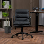 Silla de oficina giratoria negra/marrón con respaldo medio, reposabrazos y ruedas, 1 persona
