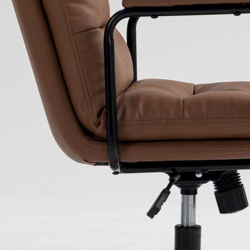 Silla de oficina giratoria negra/marrón con respaldo medio, reposabrazos y ruedas, 1 persona
