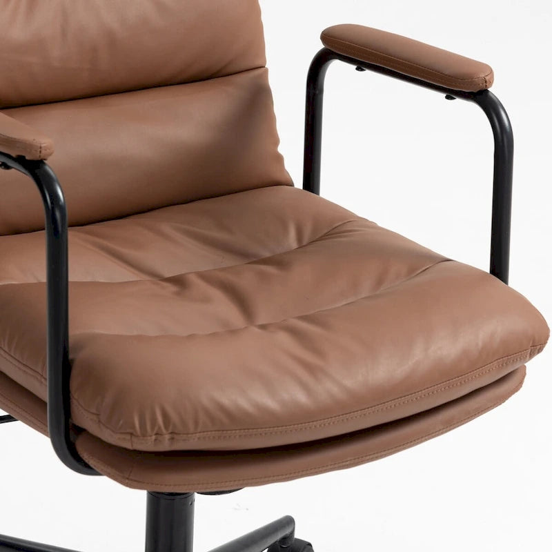 Silla de oficina giratoria negra/marrón con respaldo medio, reposabrazos y ruedas, 1 persona