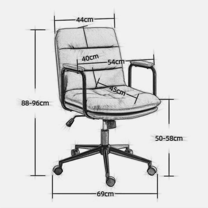 Silla de oficina giratoria negra/marrón con respaldo medio, reposabrazos y ruedas, 1 persona