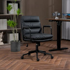 Silla de oficina giratoria negra/marrón con respaldo medio, reposabrazos y ruedas, 1 persona