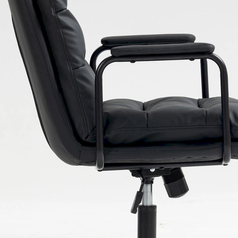 Silla de oficina giratoria negra/marrón con respaldo medio, reposabrazos y ruedas, 1 persona