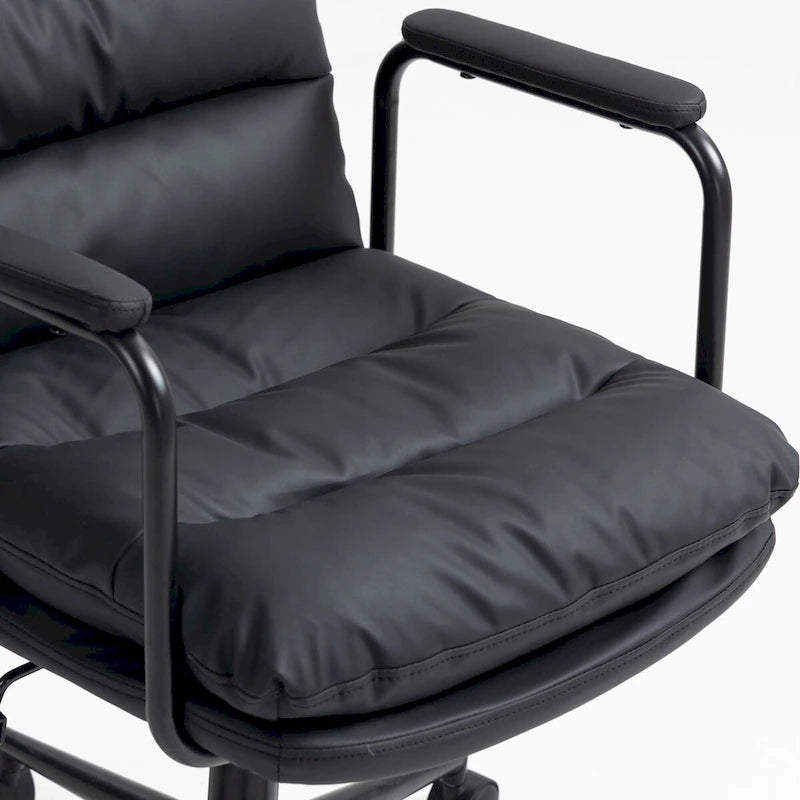 Silla de oficina giratoria negra/marrón con respaldo medio, reposabrazos y ruedas, 1 persona
