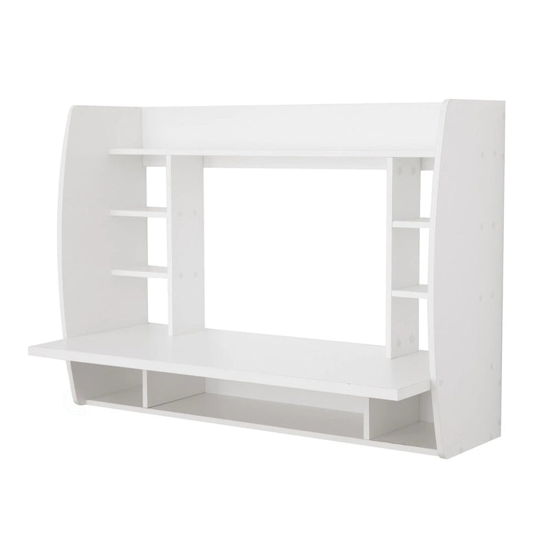 Escritorio flotante de pared con estantes – Negro / Marrón / Blanco, Individual