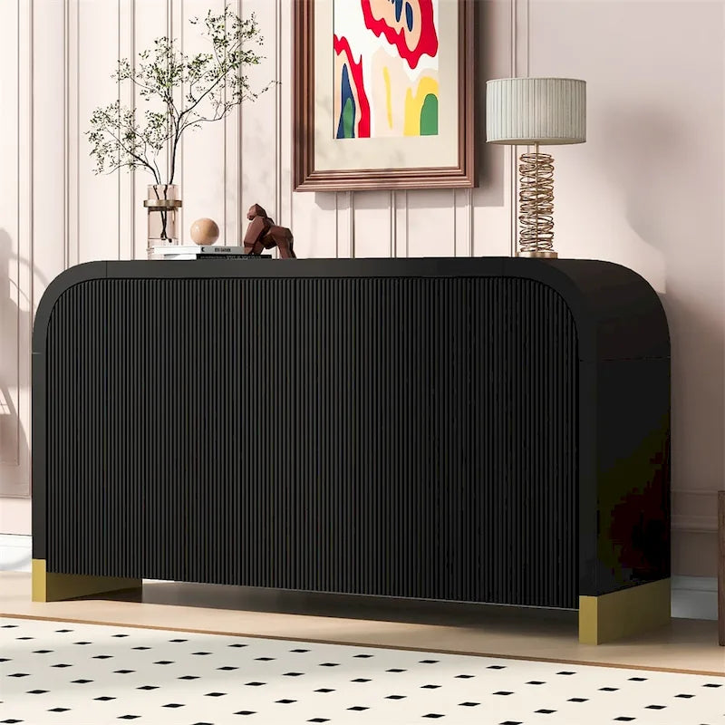 Aparador/bufé de 4 puertas en negro/blanco/azul marino con estantes ajustables