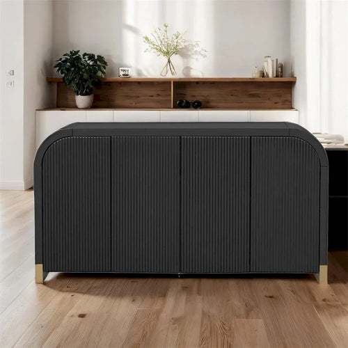 Aparador/bufé de 4 puertas en negro/blanco/azul marino con estantes ajustables