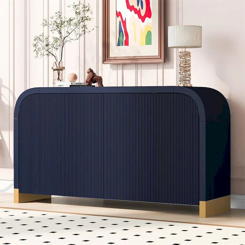 Aparador/bufé de 4 puertas en negro/blanco/azul marino con estantes ajustables