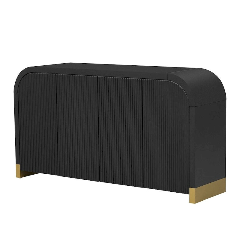 Aparador/bufé de 4 puertas en negro/blanco/azul marino con estantes ajustables