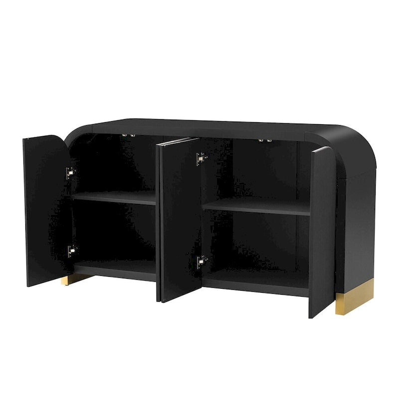 Aparador/bufé de 4 puertas en negro/blanco/azul marino con estantes ajustables