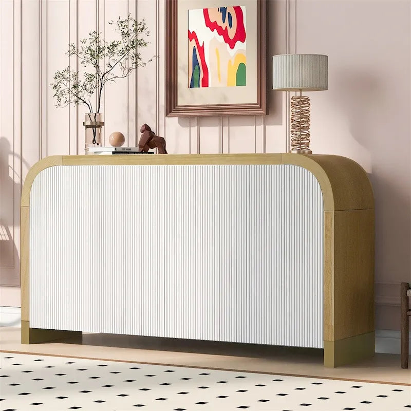 Aparador/bufé de 4 puertas en negro/blanco/azul marino con estantes ajustables