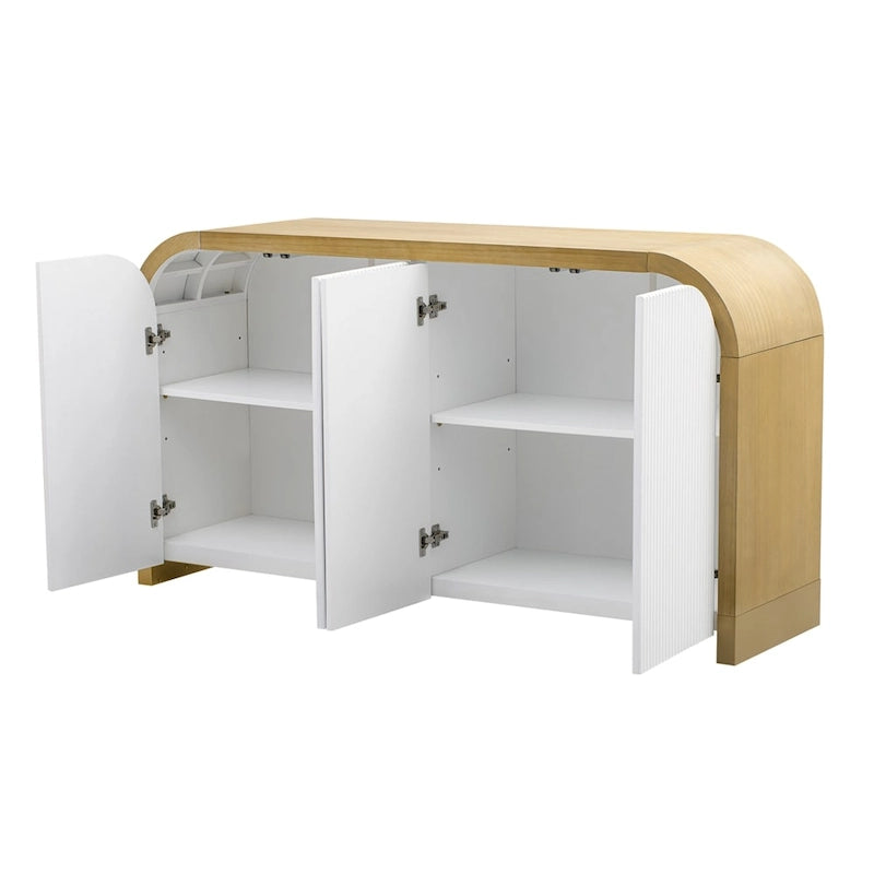 Aparador/bufé de 4 puertas en negro/blanco/azul marino con estantes ajustables