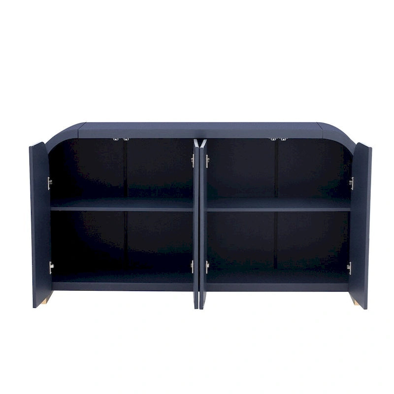 Aparador/bufé de 4 puertas en negro/blanco/azul marino con estantes ajustables