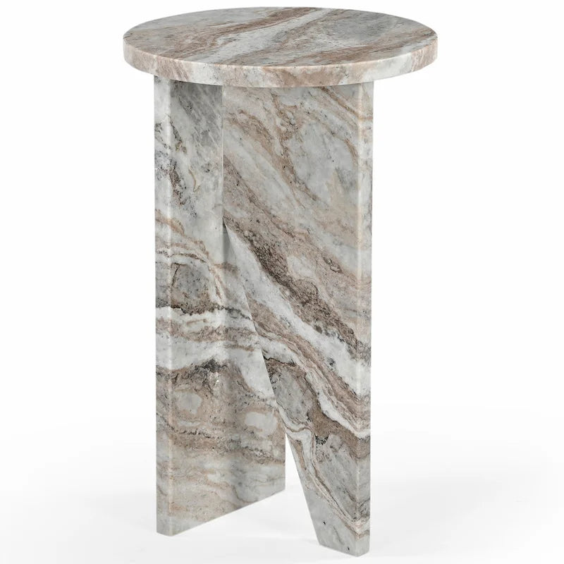 Mesa auxiliar redonda de mármol para bebidas – Marrón / Verde / Rojo / Blanco / Negro, 1 persona