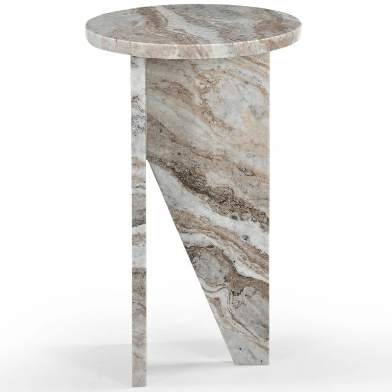 Mesa auxiliar redonda de mármol para bebidas – Marrón / Verde / Rojo / Blanco / Negro, 1 persona