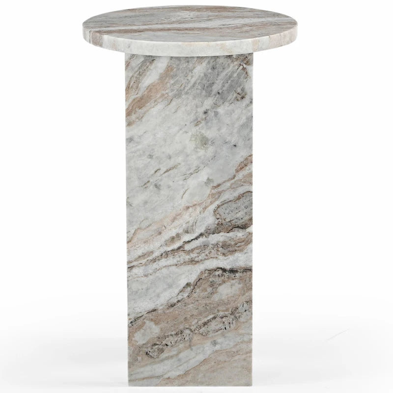 Mesa auxiliar redonda de mármol para bebidas – Marrón / Verde / Rojo / Blanco / Negro, 1 persona