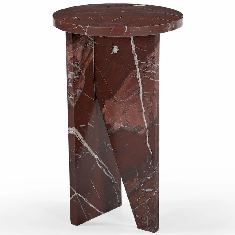 Mesa auxiliar redonda de mármol para bebidas – Marrón / Verde / Rojo / Blanco / Negro, 1 persona