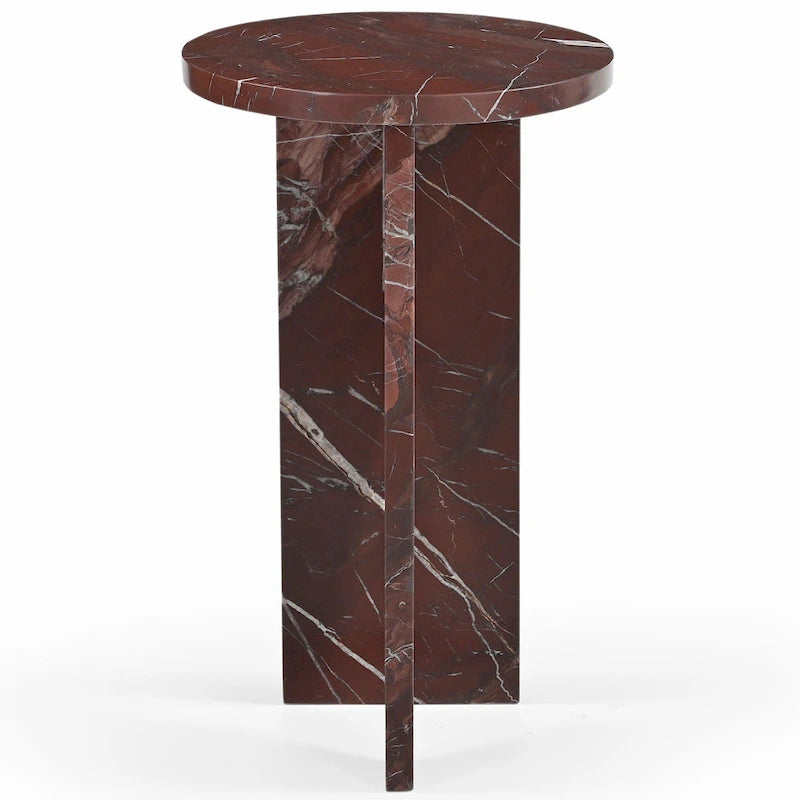 Mesa auxiliar redonda de mármol para bebidas – Marrón / Verde / Rojo / Blanco / Negro, 1 persona